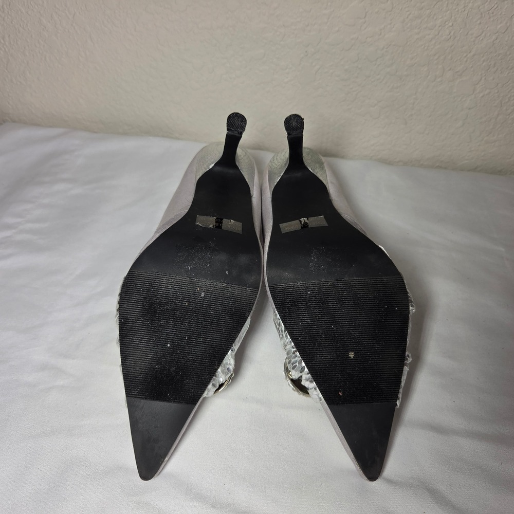 Wild Rose Silver Satin Pointed Toe Pumps Rhinestone Bow Stiletto Heels W-6.5 - Picture 4 of 10